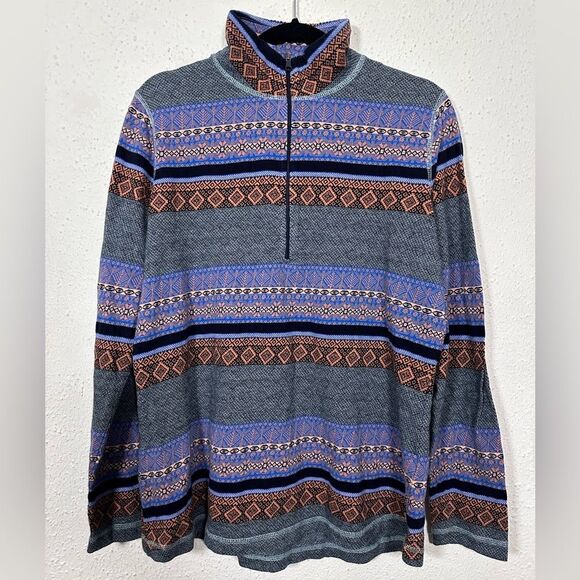 Woolrich Half Zip Sweater with Nordic Pattern 100% Cotton X-Large - Picture 1 of 11
